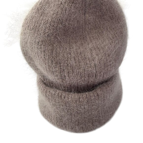 Angora Rabbit Hair Cozy Beanie Hat Fuzzy.  Light Pink / Gray.  FUJA Brand main image 5